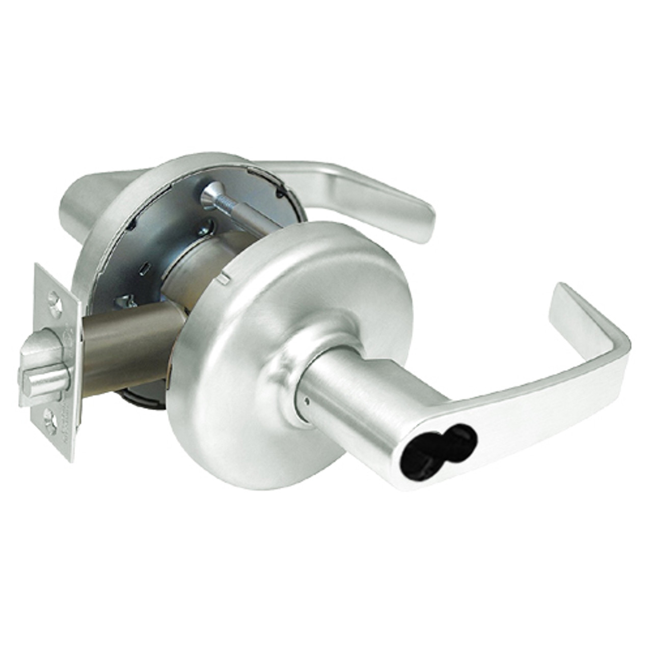 CL3359-NZD-618-CL6 Corbin CL3300 Series IC 6-Pin Less Core Extra Heavy Duty Storeroom or Public Restroom Cylindrical Locksets with Newport Lever in Bright Nickel Plated Finish