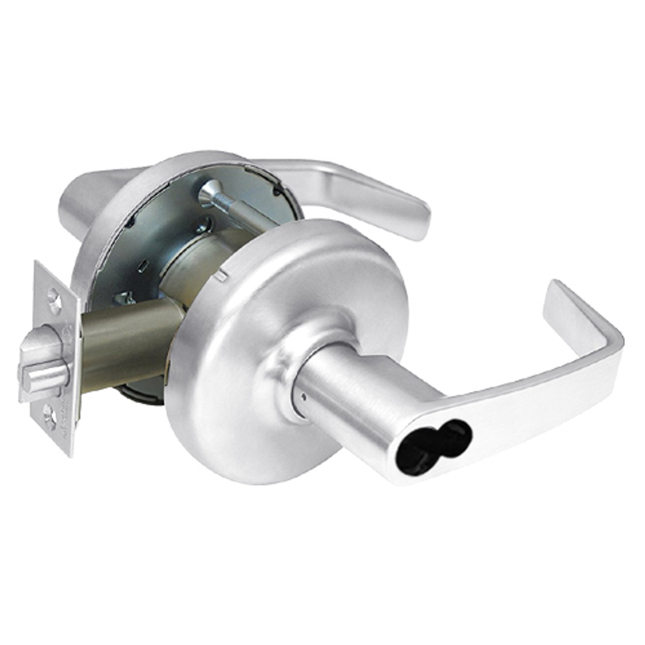 CL3359-NZD-625-CL6 Corbin CL3300 Series IC 6-Pin Less Core Extra Heavy Duty Storeroom or Public Restroom Cylindrical Locksets with Newport Lever in Bright Chrome Finish