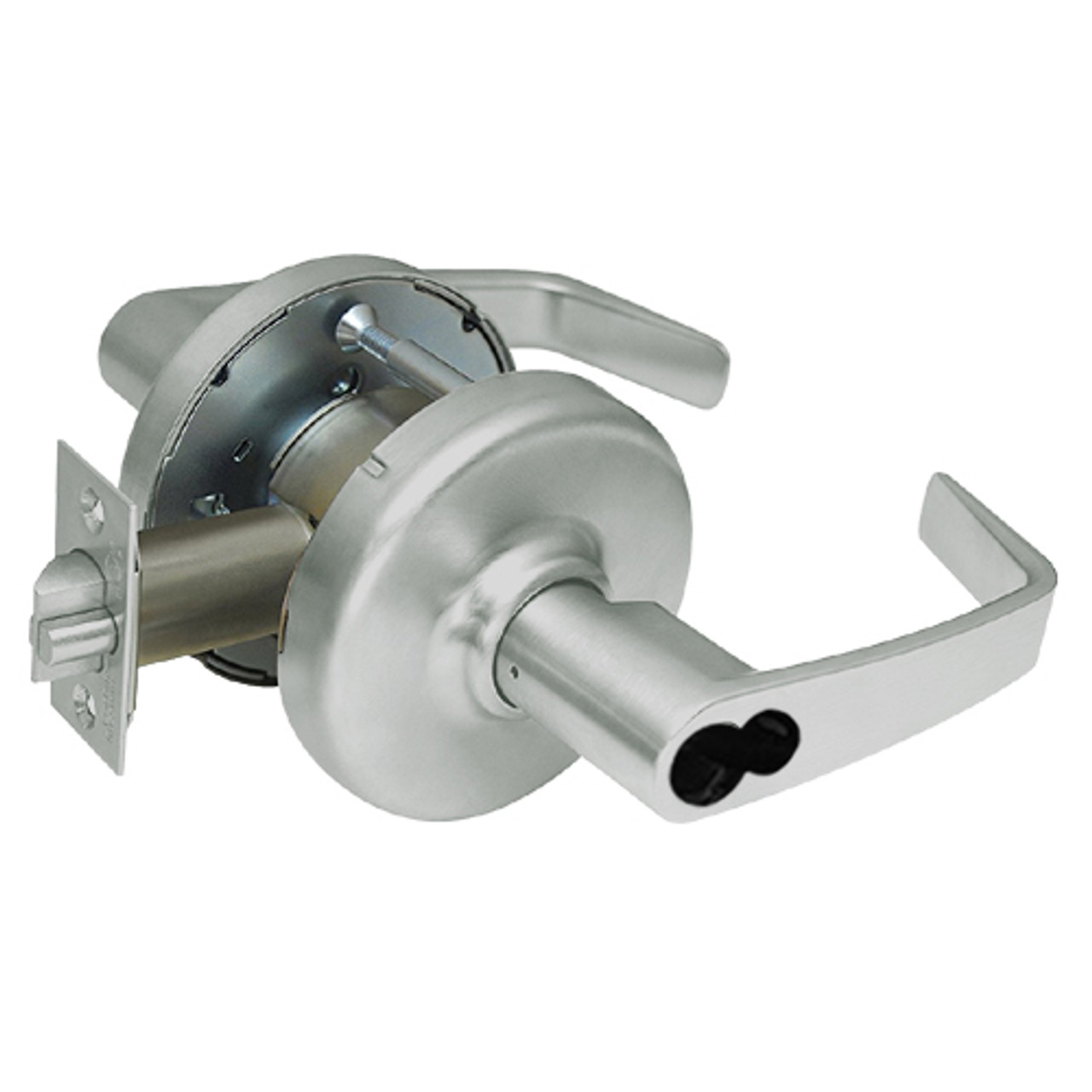 CL3375-NZD-619-CL6 Corbin CL3300 Series IC 6-Pin Less Core Extra Heavy Duty Corridor/Dormitory Cylindrical Locksets with Newport Lever in Satin Nickel Plated Finish