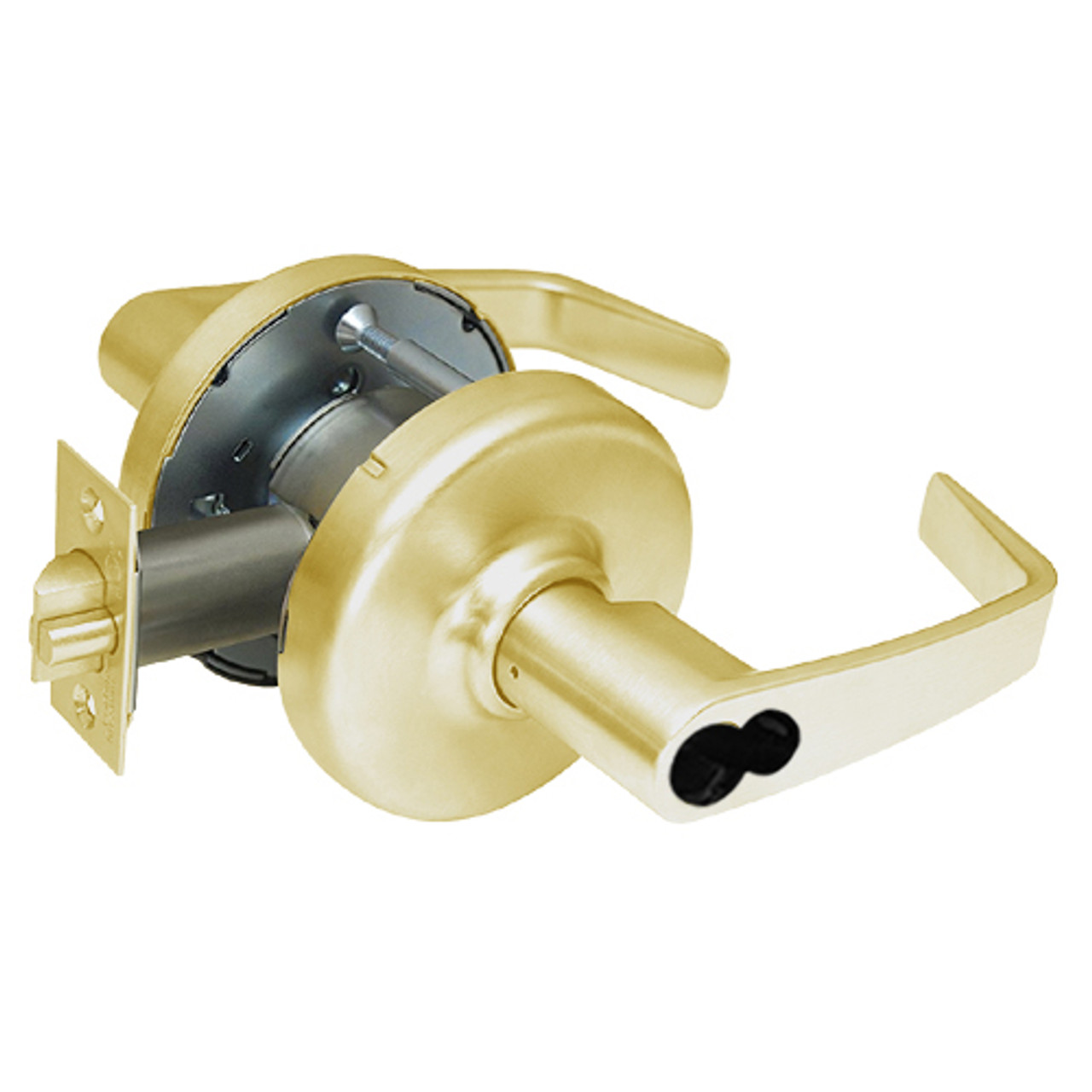 CL3393-NZD-605-CL6 Corbin CL3300 Series IC 6-Pin Less Core Extra Heavy Duty Service Station Cylindrical Locksets with Newport Lever in Bright Brass Finish