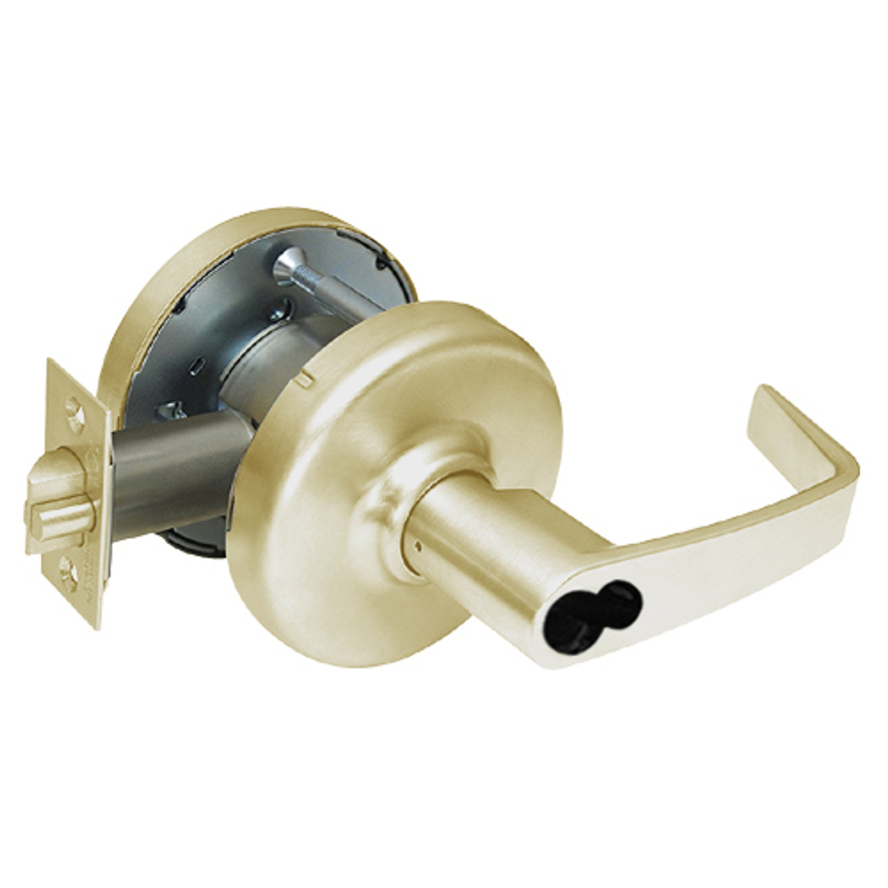 CL3381-NZD-606-CL6 Corbin CL3300 Series IC 6-Pin Less Core Extra Heavy Duty Keyed with Blank Plate Cylindrical Locksets with Newport Lever in Satin Brass Finish