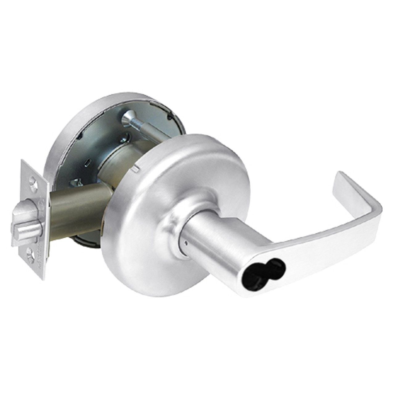 CL3381-NZD-625-CL6 Corbin CL3300 Series IC 6-Pin Less Core Extra Heavy Duty Keyed with Blank Plate Cylindrical Locksets with Newport Lever in Bright Chrome Finish