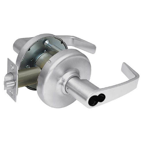 CL3372-NZD-626-CL6 Corbin CL3300 Series IC 6-Pin Less Core Extra Heavy Duty Public Toilet Cylindrical Locksets with Newport Lever in Satin Chrome Finish