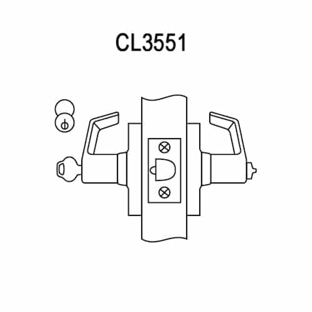 CL3551-NZD-606-LC Corbin CL3500 Series Heavy Duty Less Cylinder Entrance Cylindrical Locksets with Newport Lever in Satin Brass