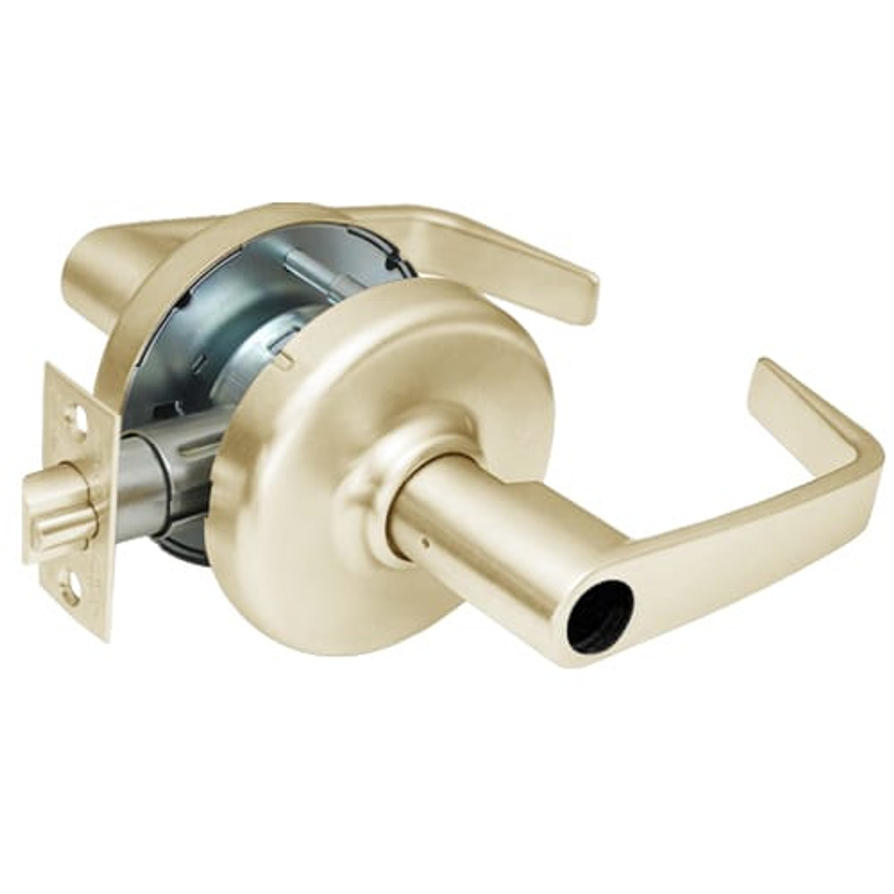 CL3555-NZD-606-LC Corbin CL3500 Series Heavy Duty Less Cylinder Classroom Cylindrical Locksets with Newport Lever in Satin Brass Finish