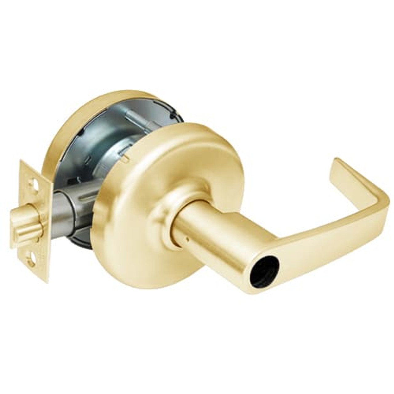 CL3581-NZD-605-LC Corbin CL3500 Series Heavy Duty Less Cylinder Keyed with Blank Plate Cylindrical Locksets with Newport Lever in Bright Brass Finish