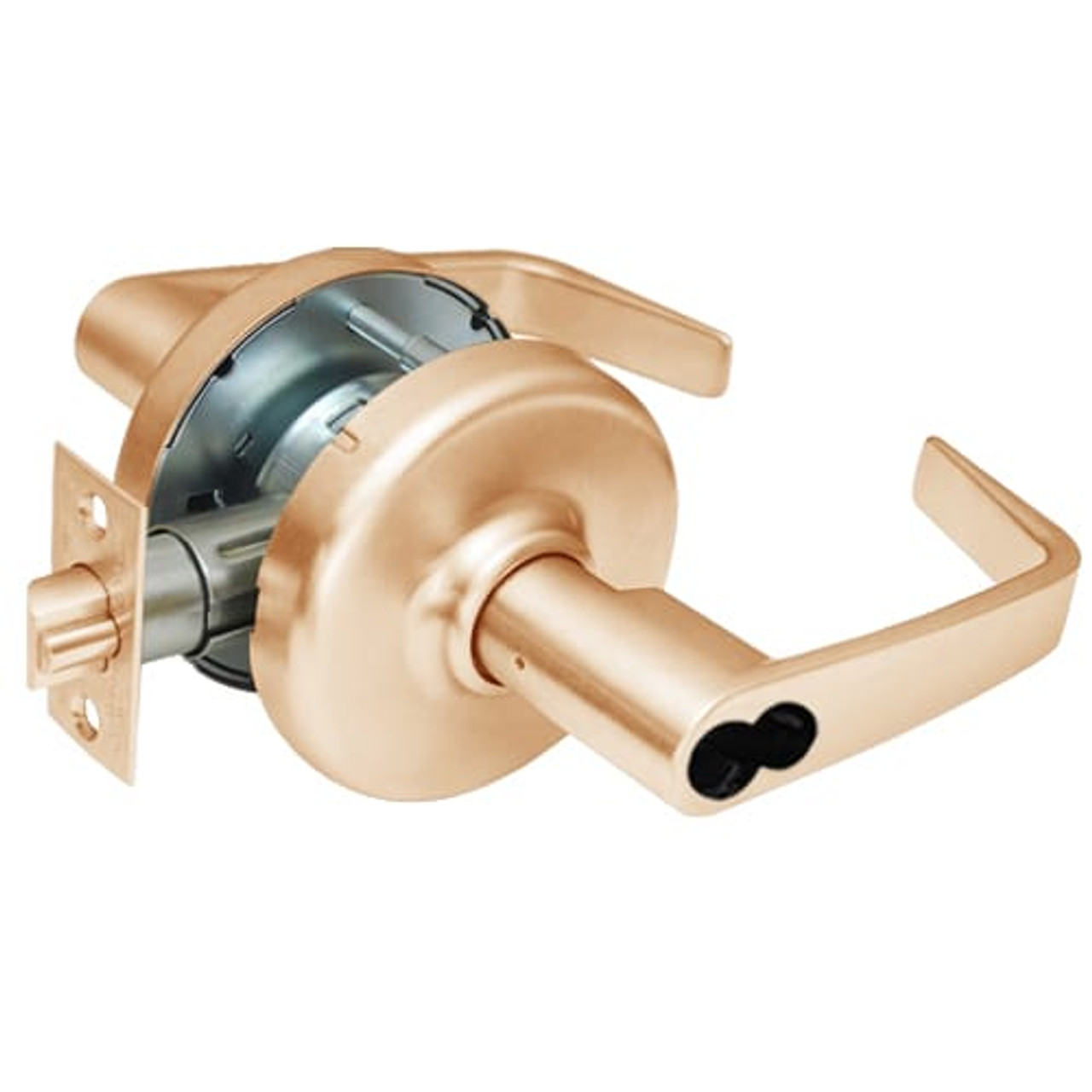 CL3555-NZD-612-CL6 Corbin CL3500 Series IC 6-Pin Less Core Heavy Duty Classroom Cylindrical Locksets with Newport Lever in Satin Bronze Finish