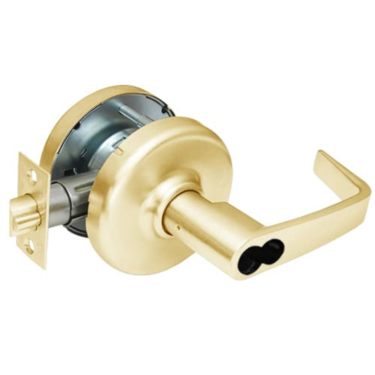 CL3581-NZD-605-CL6 Corbin CL3500 Series IC 6-Pin Less Core Heavy Duty Keyed with Blank Plate Cylindrical Locksets with Newport Lever in Bright Brass Finish