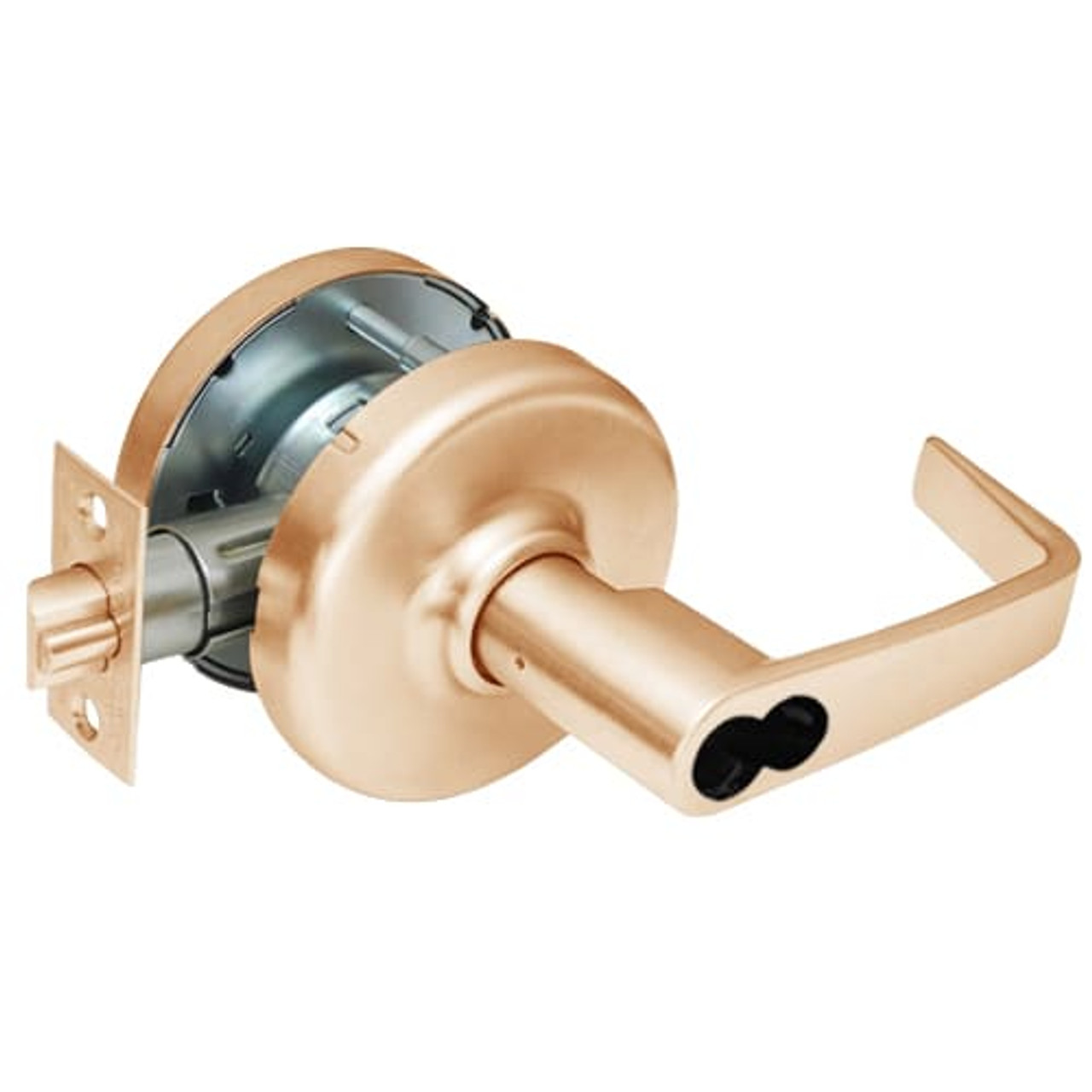 CL3581-NZD-612-CL6 Corbin CL3500 Series IC 6-Pin Less Core Heavy Duty Keyed with Blank Plate Cylindrical Locksets with Newport Lever in Satin Bronze Finish