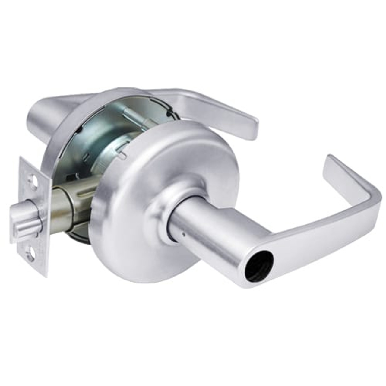 CL3851-NZD-625-LC Corbin CL3800 Series Standard-Duty Less Cylinder Entrance Cylindrical Locksets with Newport Lever in Bright Chrome Finish