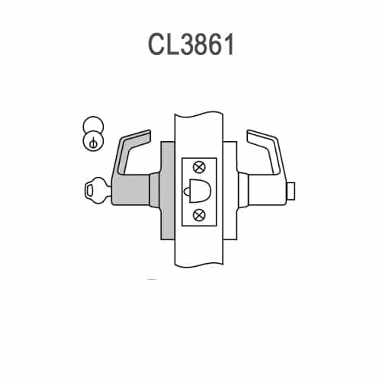 CL3861-NZD-626-LC Corbin CL3800 Series Standard-Duty Less Cylinder Office Cylindrical Locksets with Newport Lever in Satin Chrome