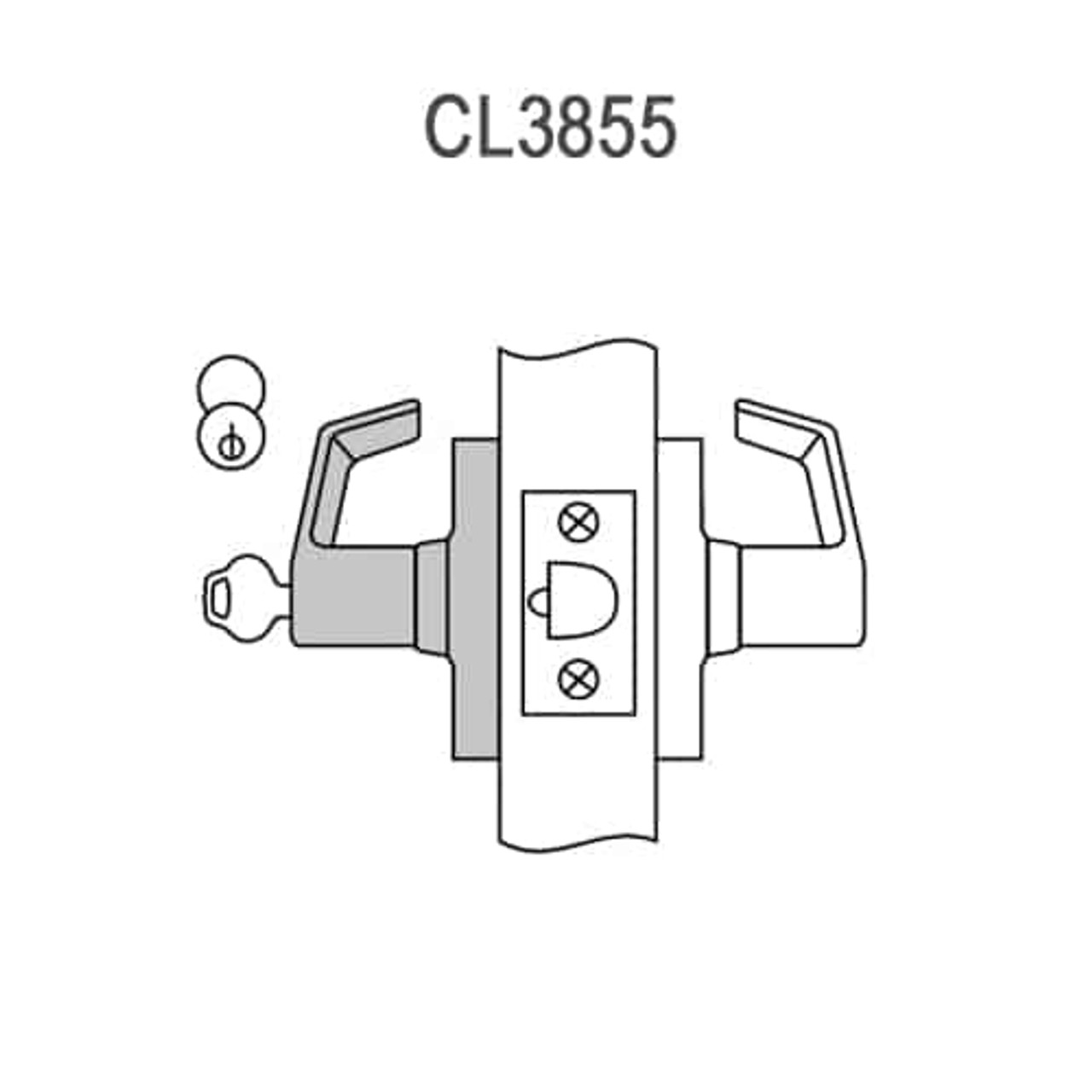 CL3855-AZD-626-LC Corbin CL3800 Series Standard-Duty Less Cylinder Classroom Cylindrical Locksets with Armstrong Lever in Satin Chrome