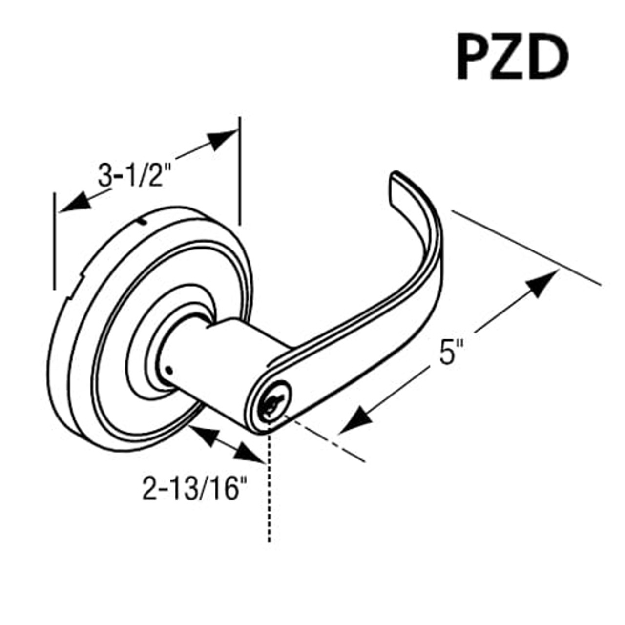 CL3820-PZD-605 Corbin CL3800 Series Standard-Duty Privacy Cylindrical Locksets with Princeton Lever in Bright Brass