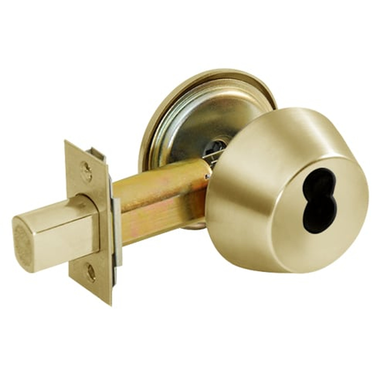 DL2211-606-CL6 Corbin DL2200 Series IC 6-Pin Less Core Cylindrical Deadlocks with Single Cylinder w/ Blank Plate in Satin Brass Finish