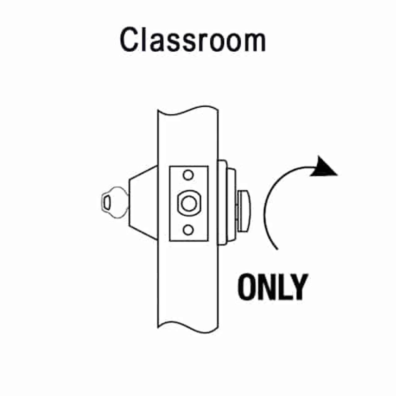 DL3017-618-LH-LC Corbin DL3000 Series Classroom Cylindrical Deadlocks with Single Cylinder in Bright Nickel