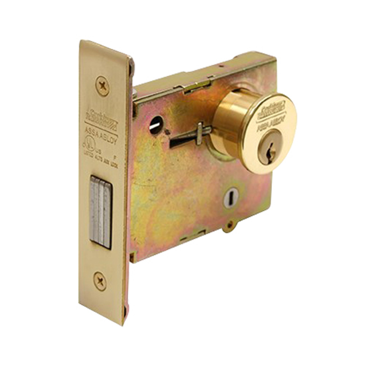 DL4117-605 Corbin DL4100 Series Classroom Mortise Deadlocks with Single Cylinder in Bright Brass Finish