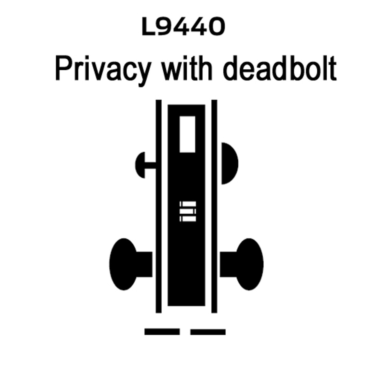 L9440-12B-625-LH Schlage L Series Privacy with Deadbolt Commercial Mortise Lock with 12 Cast Lever Design in Bright Chrome