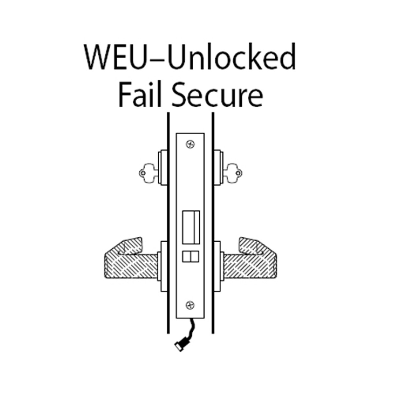 45HW7WEU15S619 Best 40HW series Double Key Latch Fail Secure Electromechanical Mortise Lock with Contour w/ Angle Return in Satin Nickel