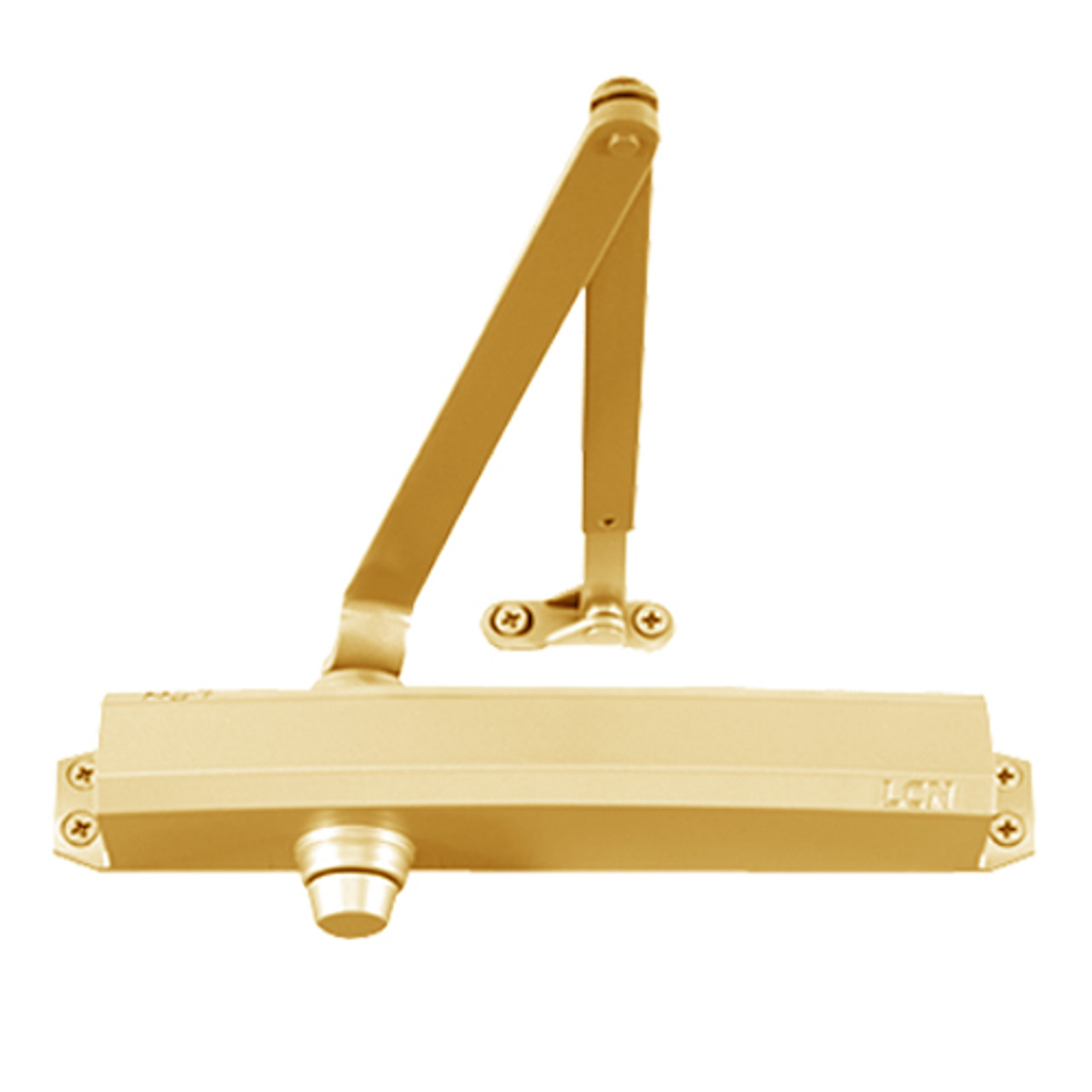 1450-EDA-w-62G-BRASS LCN Surface Mount Door Closer with Extra Duty Arm and Thick Hub Shoe in BRASS Finish