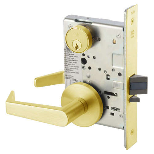 AUR8809FL-605 Yale 8800FL Series Single Cylinder Mortise Classroom w/ Thumbturn Locks with Augusta Lever in Bright Brass
