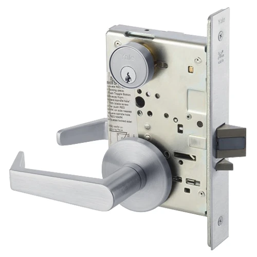 AUR8824FL-626 Yale 8800FL Series Single Cylinder Mortise Hold Back Locks with Augusta Lever in Satin Chrome