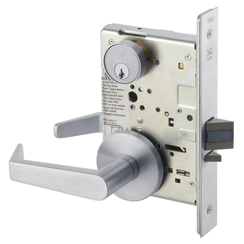 AUR8864FL-626 Yale 8800FL Series Single Cylinder Mortise Bathroom Lock with Indicator with Augusta Lever in Satin Chrome