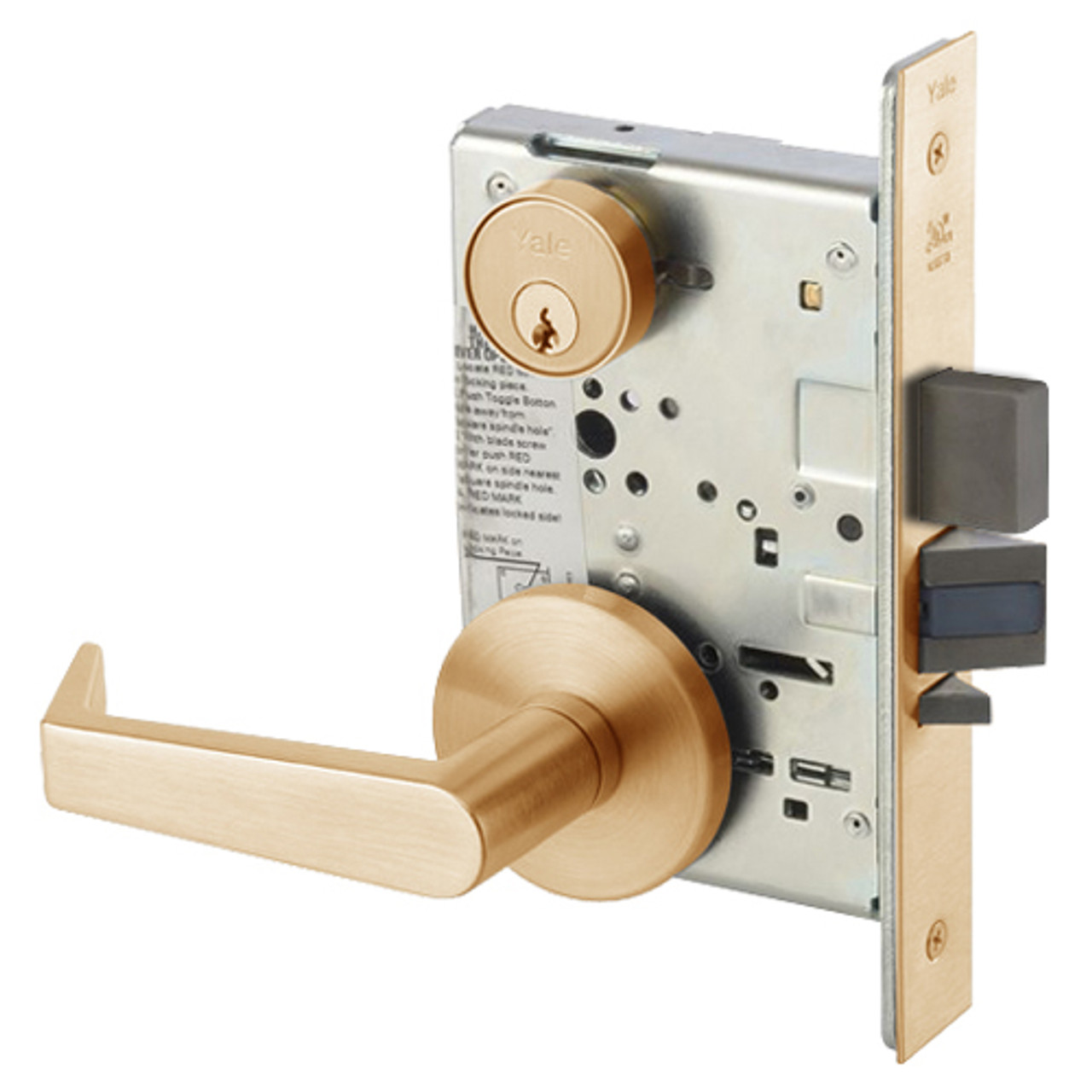 AUR8823FL-612 Yale 8800FL Series Single Cylinder with Deadbolt Mortise Storeroom Lock with Indicator with Augusta Lever in Satin Bronze