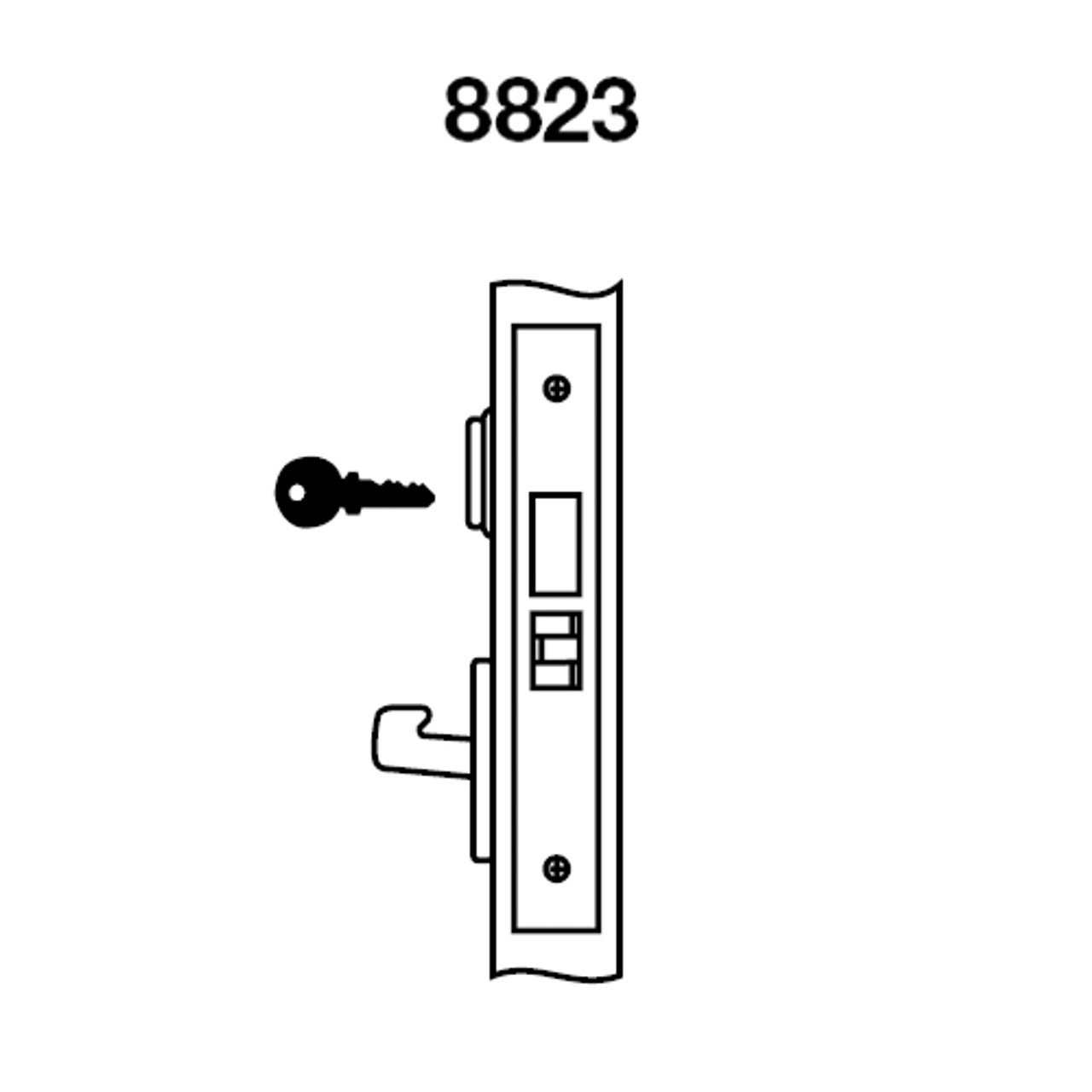 AUR8823FL-629 Yale 8800FL Series Single Cylinder with Deadbolt Mortise Storeroom Lock with Indicator with Augusta Lever in Bright Stainless Steel