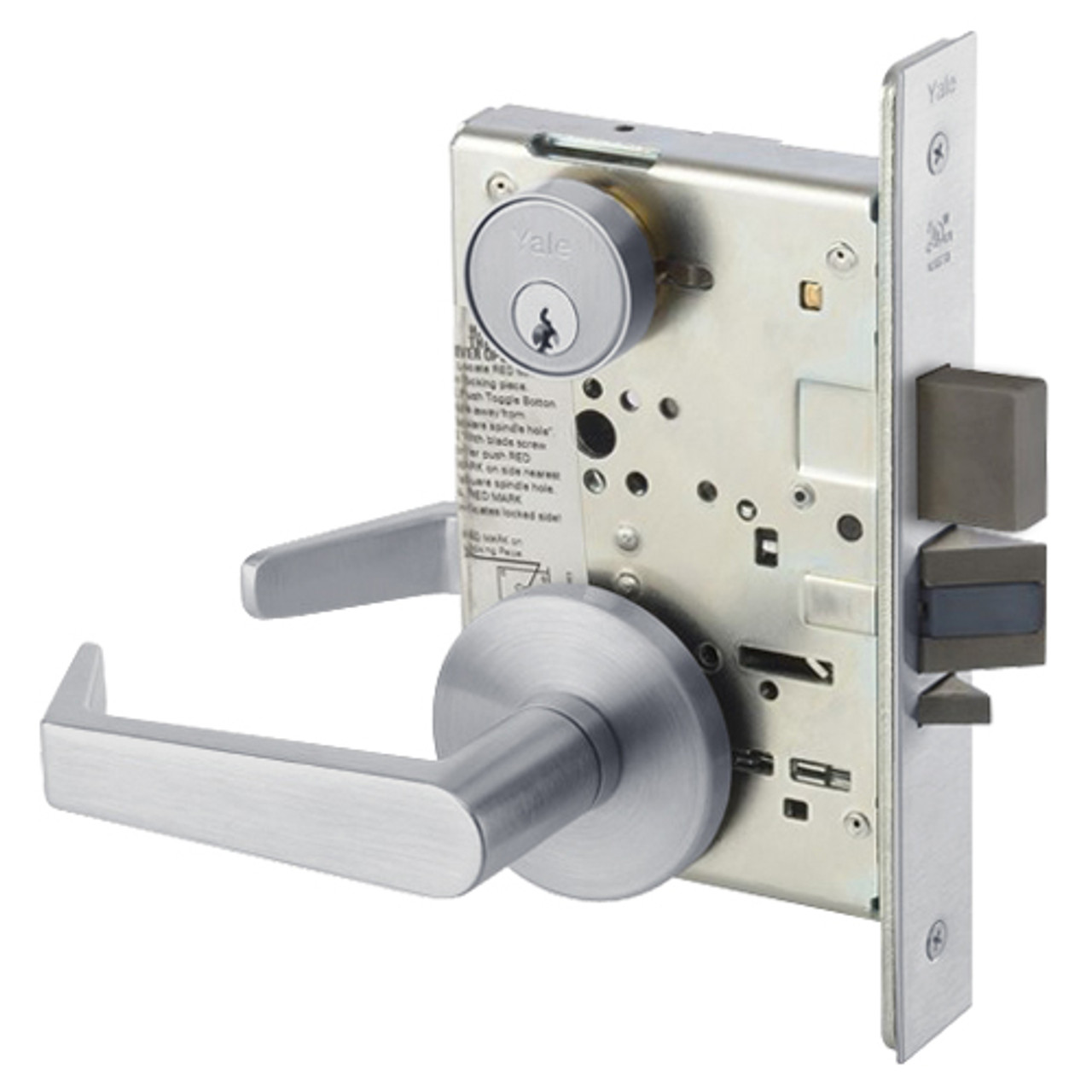 AUR8860FL-626 Yale 8800FL Series Single Cylinder with Deadbolt Mortise Entrance or Storeroom Lock with Indicator with Augusta Lever in Satin Chrome