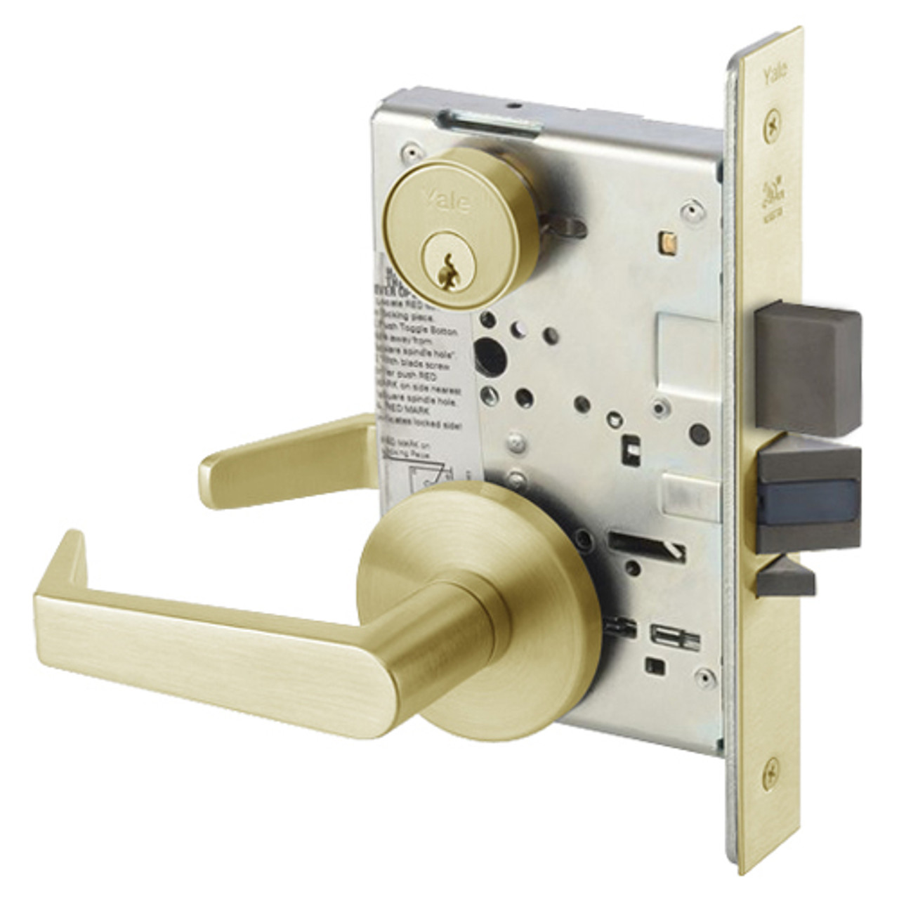 AUR8860FL-606 Yale 8800FL Series Single Cylinder with Deadbolt Mortise Entrance or Storeroom Lock with Indicator with Augusta Lever in Satin Brass