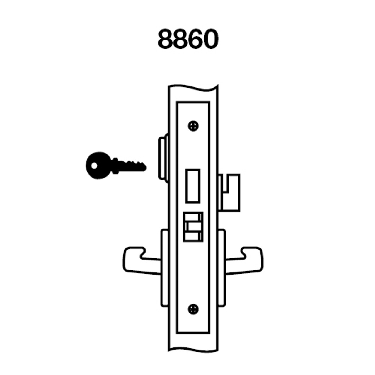 AUR8860FL-618 Yale 8800FL Series Single Cylinder with Deadbolt Mortise Entrance or Storeroom Lock with Indicator with Augusta Lever in Bright Nickel