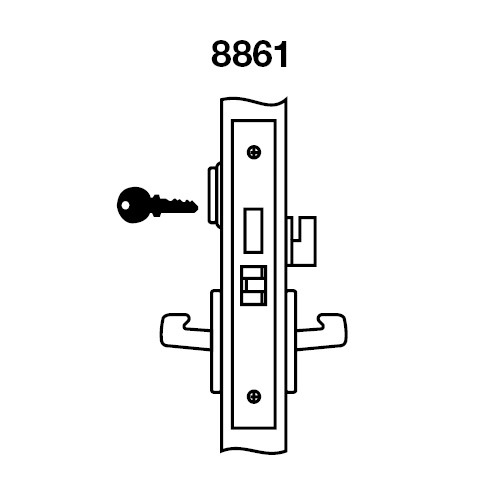 AUR8861FL-605 Yale 8800FL Series Single Cylinder with Deadbolt Mortise Dormitory or Storeroom Lock with Indicator with Augusta Lever in Bright Brass