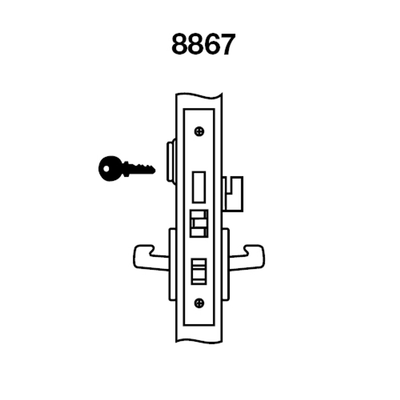 AUR8867FL-625 Yale 8800FL Series Single Cylinder with Deadbolt Mortise Dormitory or Exit Lock with Indicator with Augusta Lever in Bright Chrome