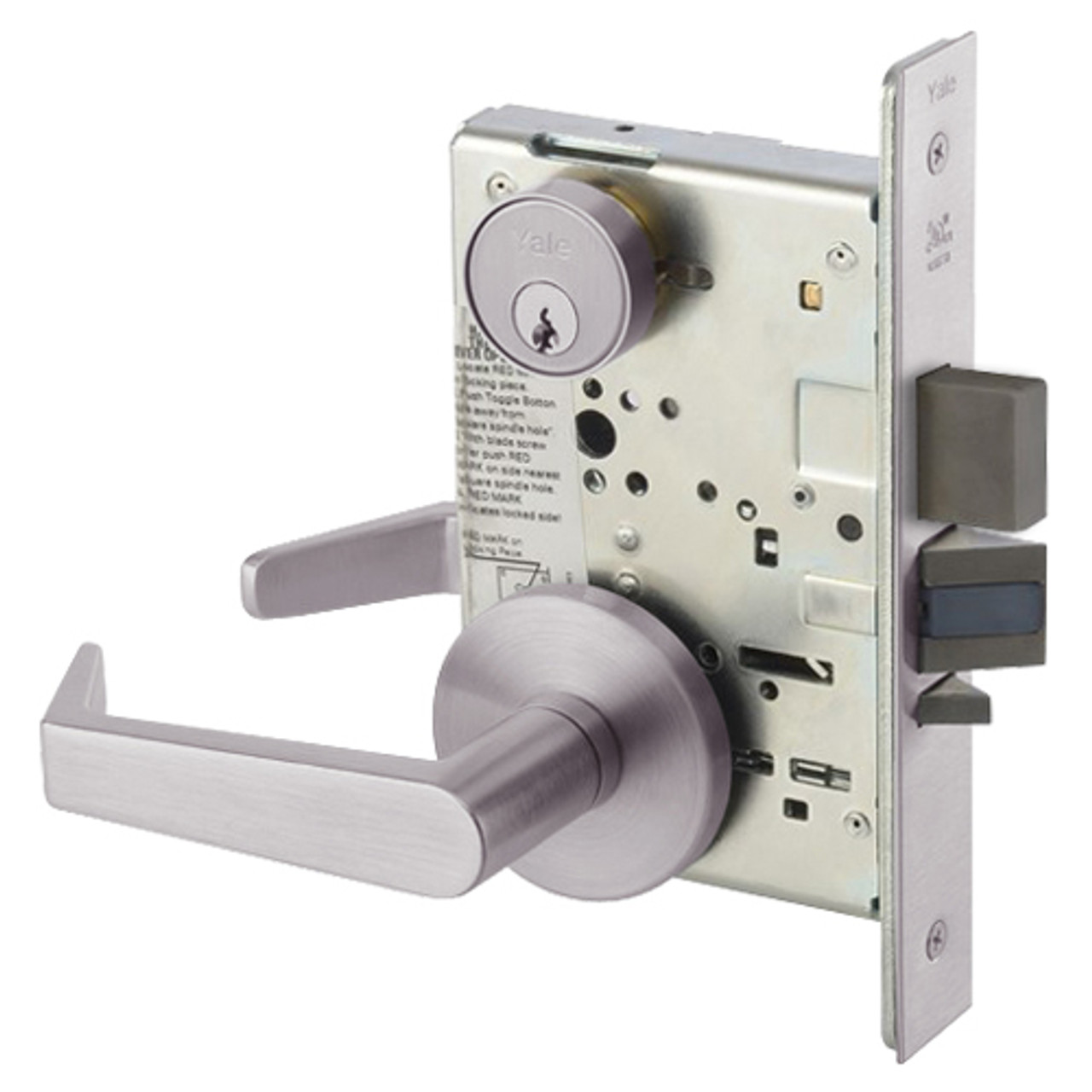 AUR8867FL-630 Yale 8800FL Series Single Cylinder with Deadbolt Mortise Dormitory or Exit Lock with Indicator with Augusta Lever in Satin Stainless Steel