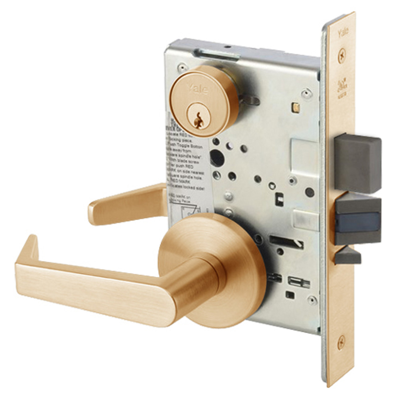 AUR8860-2FL-612 Yale 8800FL Series Double Cylinder with Deadbolt Mortise Entrance or Storeroom Lock with Indicator with Augusta Lever in Satin Bronze