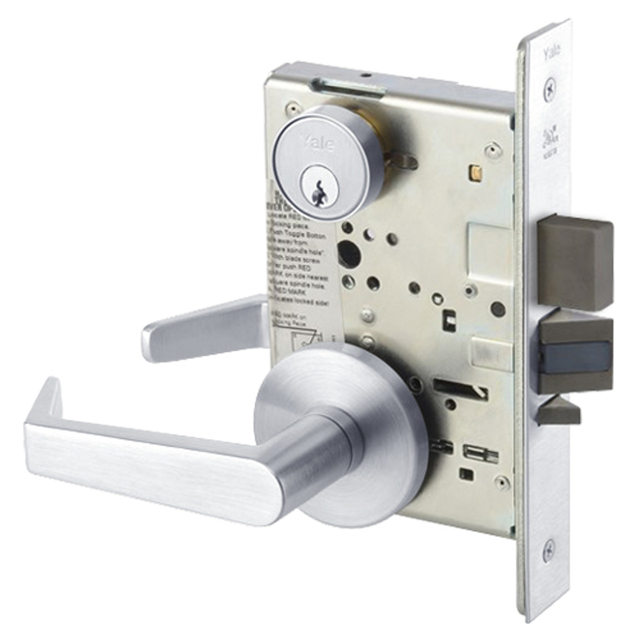 AUR8860-2FL-625 Yale 8800FL Series Double Cylinder with Deadbolt Mortise Entrance or Storeroom Lock with Indicator with Augusta Lever in Bright Chrome