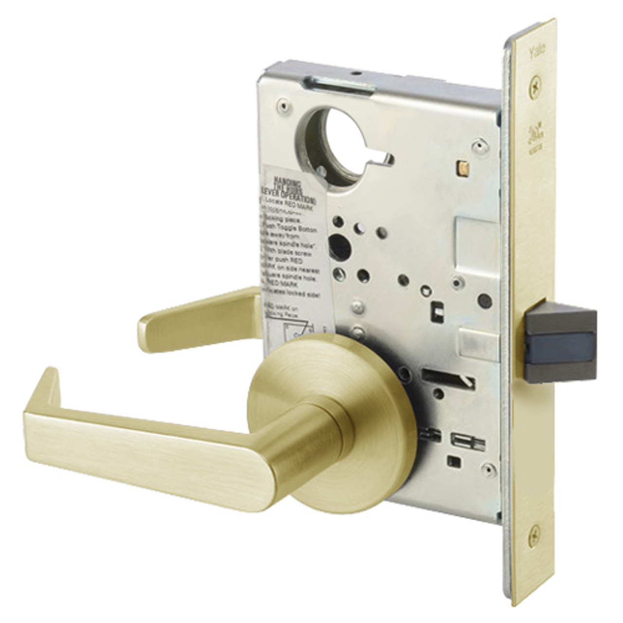 AUR8862FL-606 Yale 8800FL Series Non-Keyed Mortise Bathroom Locks with Augusta Lever in Satin Brass