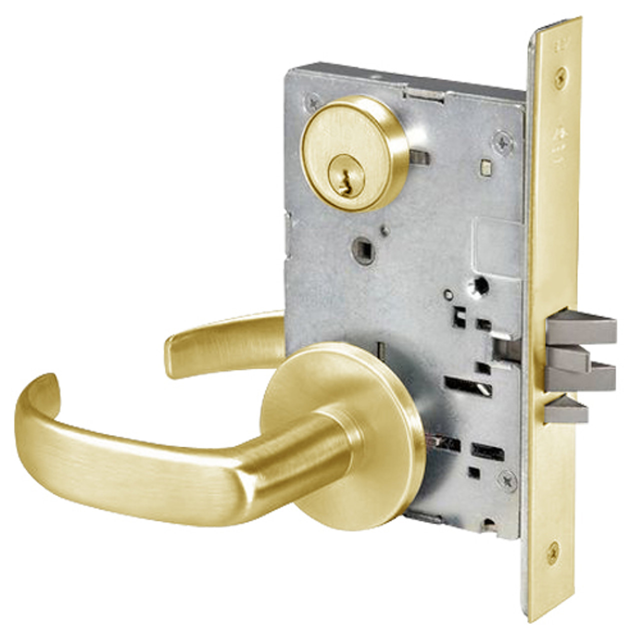 PBR8808FL-605 Yale 8800FL Series Single Cylinder Mortise Classroom Locks with Pacific Beach Lever in Bright Brass