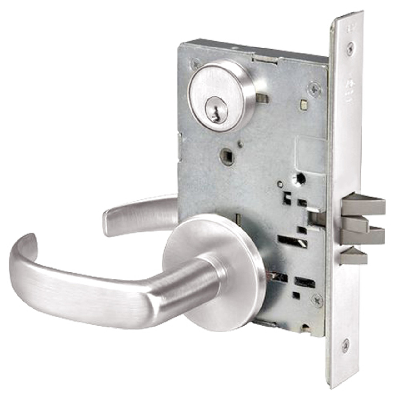 PBR8824FL-629 Yale 8800FL Series Single Cylinder Mortise Hold Back Locks with Pacific Beach Lever in Bright Stainless Steel
