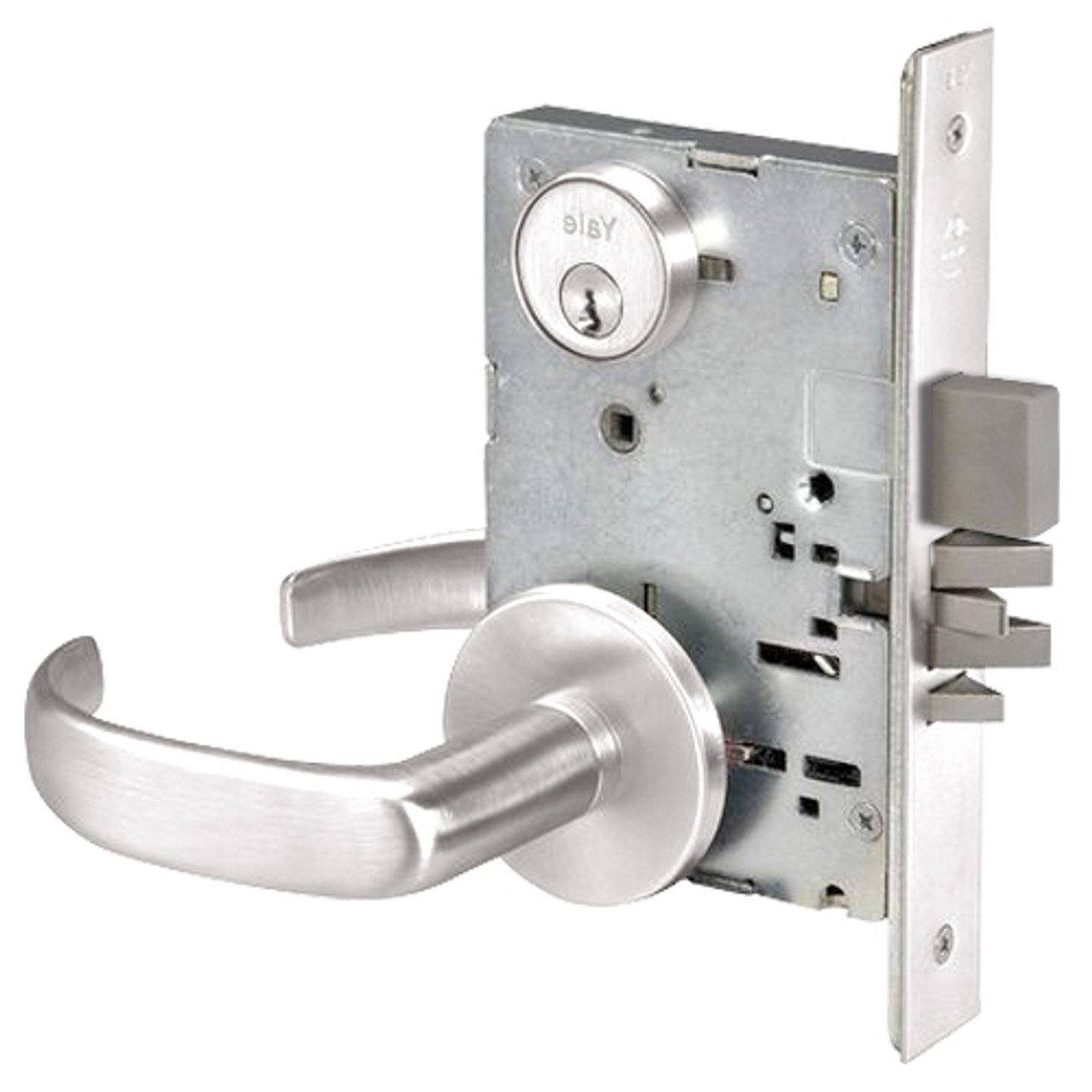 PBR8822FL-629 Yale 8800FL Series Single Cylinder with Deadbolt Mortise Bathroom Lock with Indicator with Pacific Beach Lever in Bright Stainless Steel