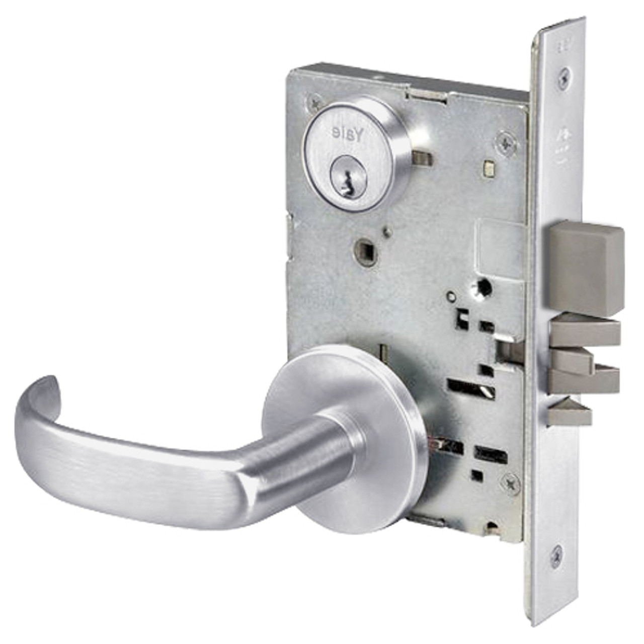 PBR8823FL-626 Yale 8800FL Series Single Cylinder with Deadbolt Mortise Storeroom Lock with Indicator with Pacific Beach Lever in Satin Chrome