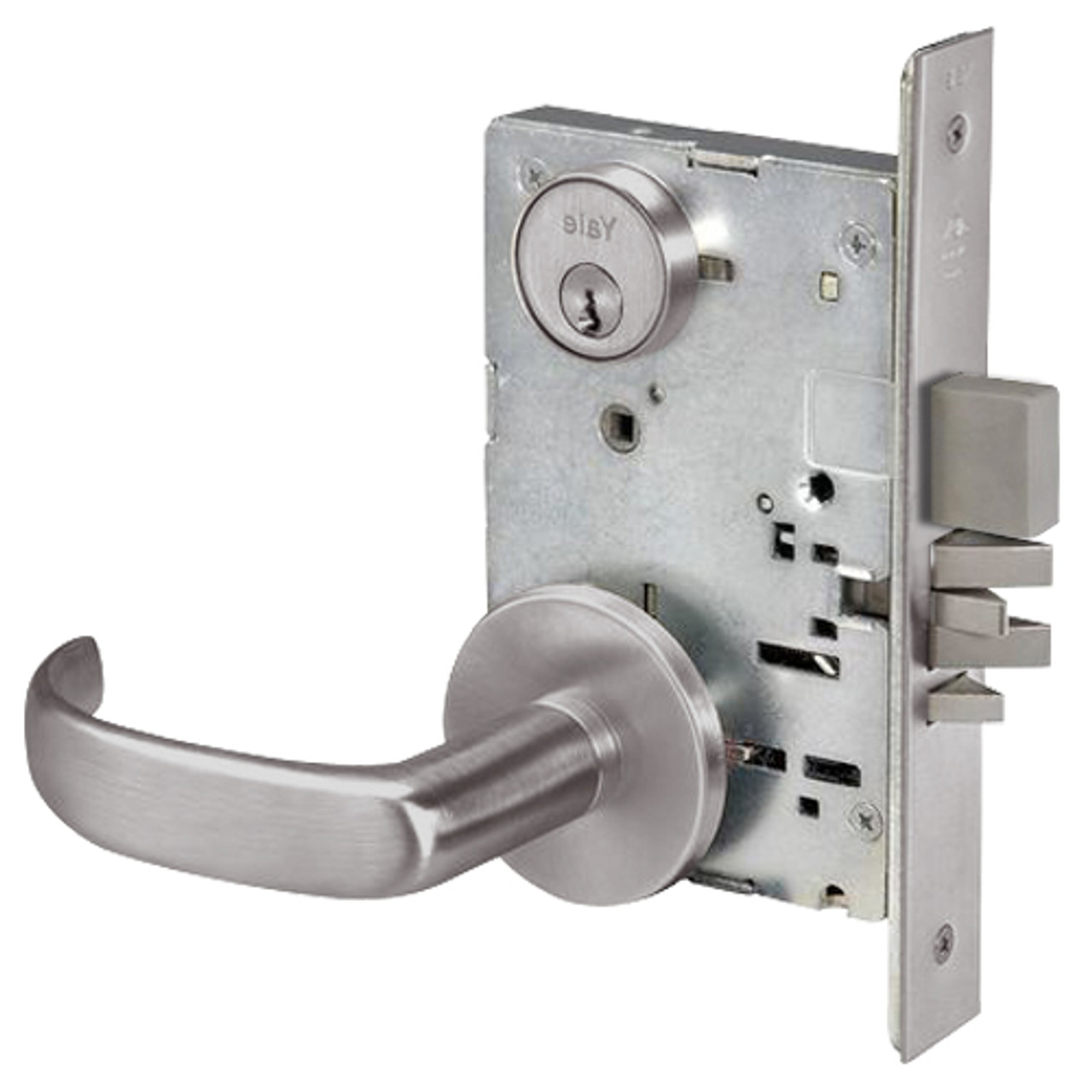 PBR8823FL-630 Yale 8800FL Series Single Cylinder with Deadbolt Mortise Storeroom Lock with Indicator with Pacific Beach Lever in Satin Stainless Steel