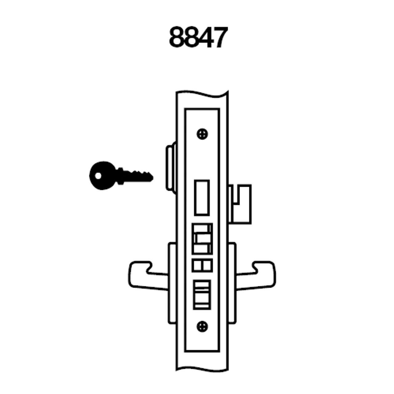 PBR8847FL-606 Yale 8800FL Series Single Cylinder with Deadbolt Mortise Entrance Lock with Indicator with Pacific Beach Lever in Satin Brass