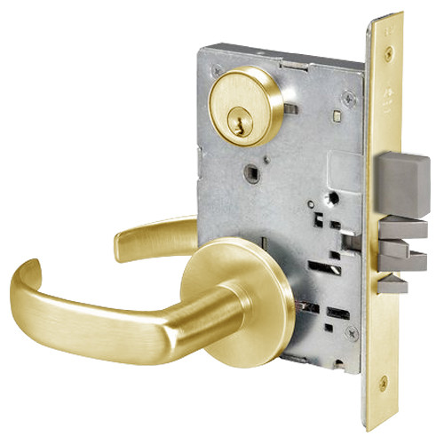 PBR8860FL-605 Yale 8800FL Series Single Cylinder with Deadbolt Mortise Entrance or Storeroom Lock with Indicator with Pacific Beach Lever in Bright Brass