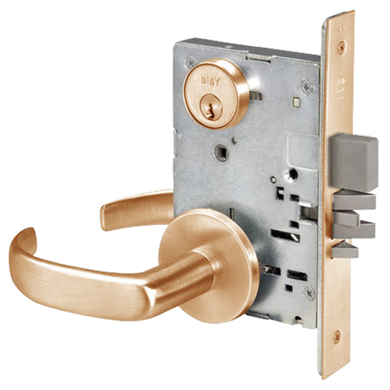 PBR8861FL-612 Yale 8800FL Series Single Cylinder with Deadbolt Mortise Dormitory or Storeroom Lock with Indicator with Pacific Beach Lever in Satin Bronze
