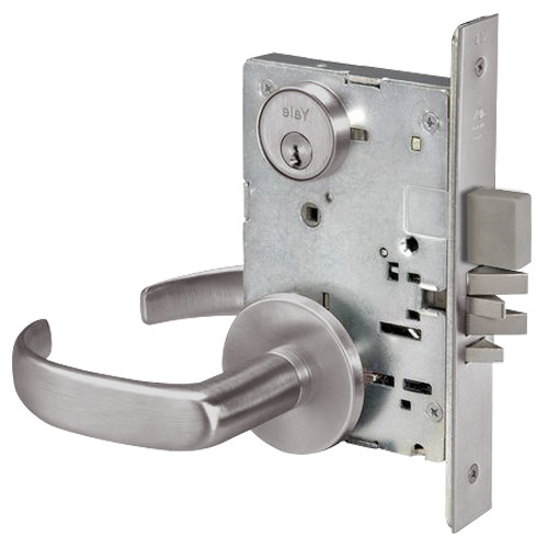 PBR8867FL-630 Yale 8800FL Series Single Cylinder with Deadbolt Mortise Dormitory or Exit Lock with Indicator with Pacific Beach Lever in Satin Stainless Steel