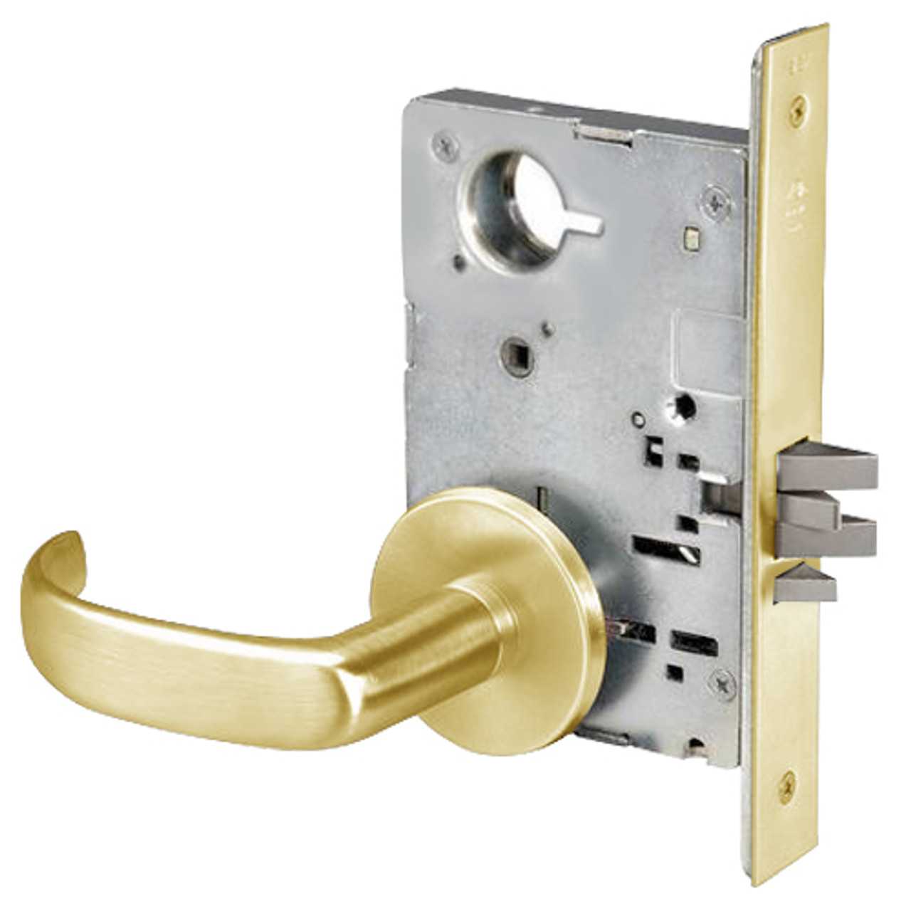 PBR8828FL-605 Yale 8800FL Series Non-Keyed Mortise Exit Locks with Pacific Beach Lever in Bright Brass