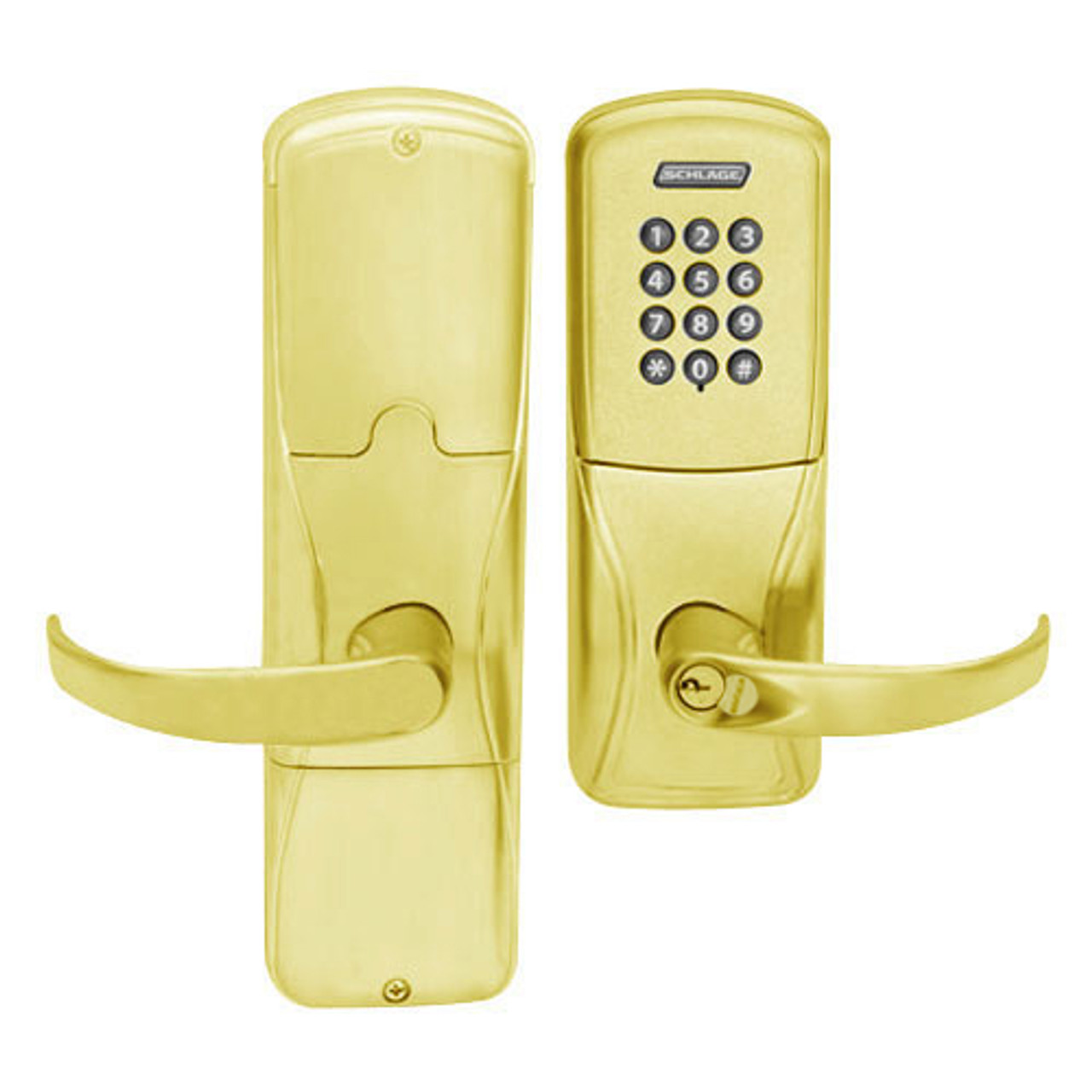 AD200-CY-40-KP-SPA-RD-605 Schlage Privacy Cylindrical Keypad Lock with Sparta Lever in Bright Brass
