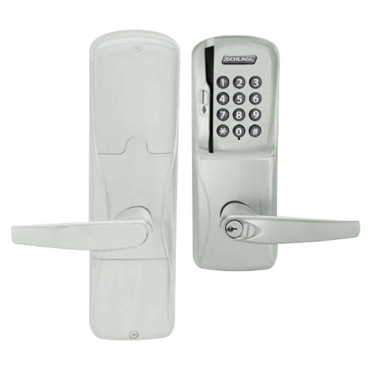 AD200-CY-40-MSK-ATH-RD-619 Schlage Privacy Magnetic Stripe Keypad Lock with Athens Lever in Satin Nickel
