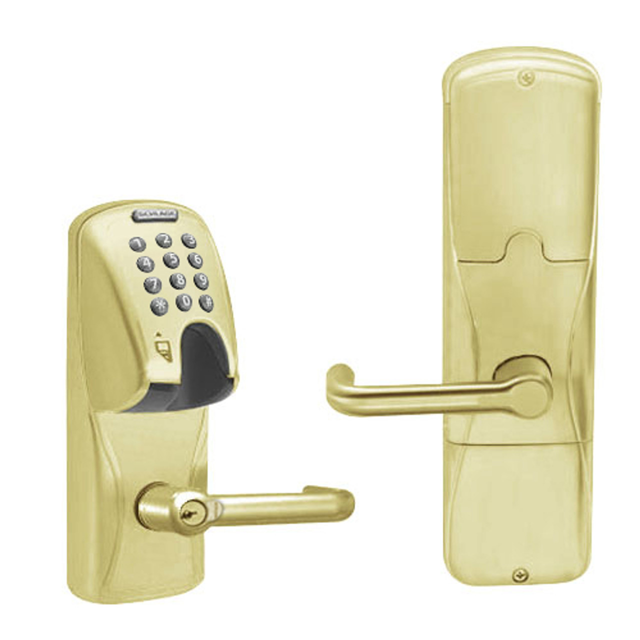 AD200-CY-40-MGK-TLR-RD-606 Schlage Privacy Magnetic Stripe(Insert) Keypad Lock with Tubular Lever in Satin Brass
